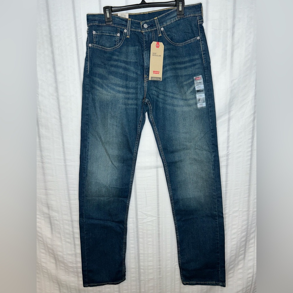Levi's 505 Jeans Mens Size 34x36 Blue Denim Cotton Stretch Regular Fit Straight
